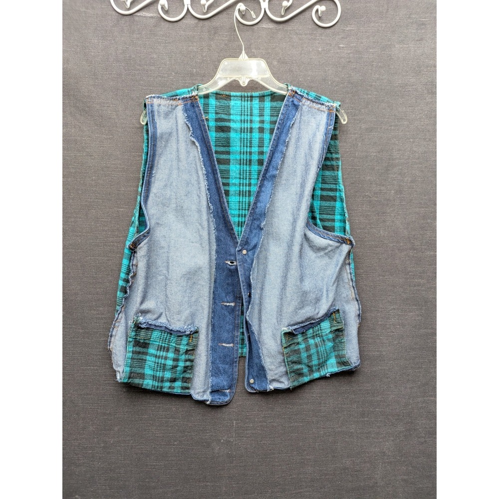 Vtg Force Majeure Jeans Denim Vest Flannel Backed Festival Nashville Country XL - Picture 6 of 7